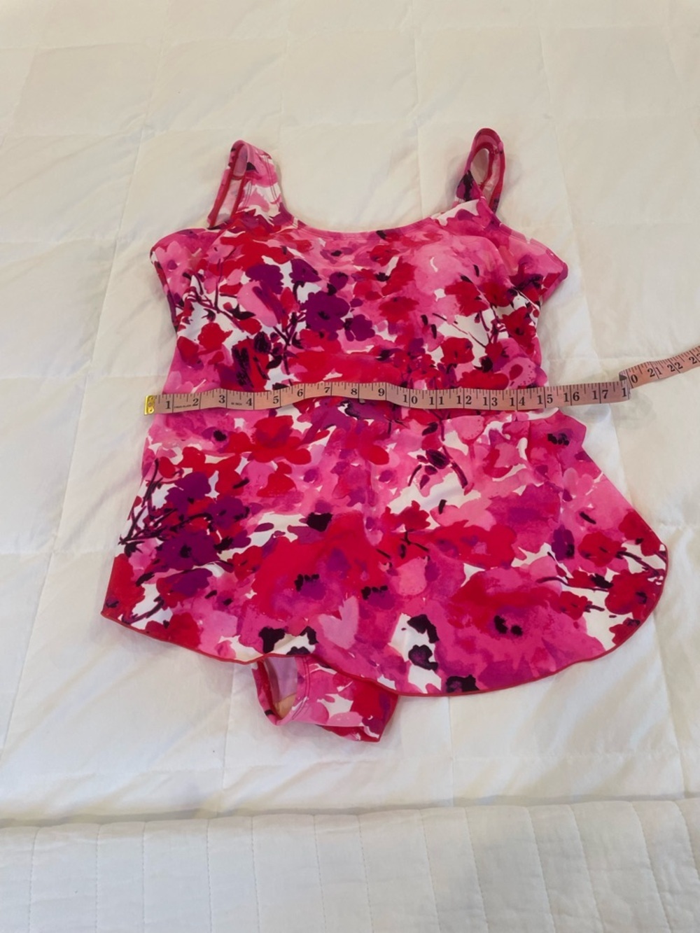 Shore Shapes Size 14 One Piece Swimsuit Pink with Faux Wrap Looking Skirt - Picture 7 of 13